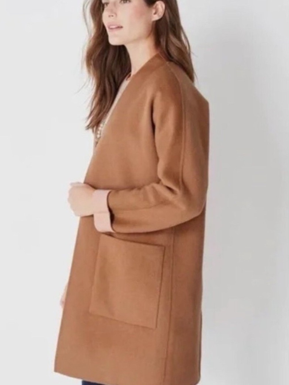 J. Jill Reversible Wool Blend Open Front Long Cardigan Coatigan Tan Pink XL